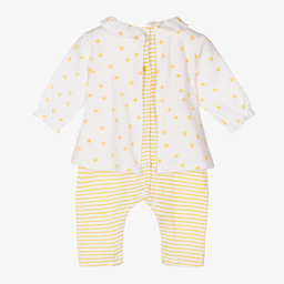 ابسوربا-أوفرول رومبر قطن عضوي مقلم لون أصفر وأبيض للمولودات | Childrensalon Outlet