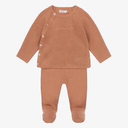 Absorba-Beige Cotton Knitted 2 Piece Babygrow | Childrensalon Outlet