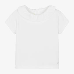 ابسوربا-تيشيرت قطن عضوي بياقة كشكش لون أبيض للبنات | Childrensalon Outlet