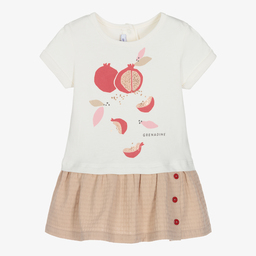 Absorba-Ivory & Beige Cotton Dress | Childrensalon Outlet