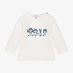 Absorba-Ivory & Blue Cotton Top | Childrensalon Outlet