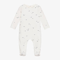 Absorba-Ivory Velour Bird Print Babygrow | Childrensalon Outlet
