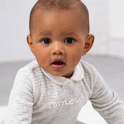 Absorba-Pale Grey Cotton Velour Babygrow | Childrensalon Outlet