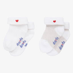 ابسوربا-جوارب مزيج قطن محبوك لون بيج وأبيض (عدد 2) | Childrensalon Outlet