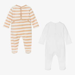 Absorba-White & Beige Velour Babygrows (2 Pack) | Childrensalon Outlet