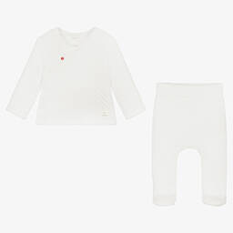 Absorba-White Cotton 2 Piece Babygrow | Childrensalon Outlet