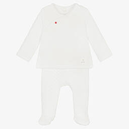 Absorba-White Cotton 2 Piece Babygrow | Childrensalon Outlet