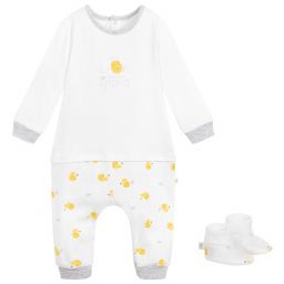 Absorba-White Cotton Babygrow Set | Childrensalon Outlet