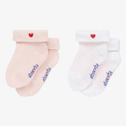 ابسوربا-جوارب مزيج قطن محبوك لون زهري وأبيض (عدد 2) | Childrensalon Outlet