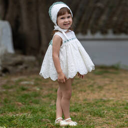 أبويلا تاتا-طقم فستان أطفال بناتي تول مطرز بورود لون عاجي | Childrensalon Outlet