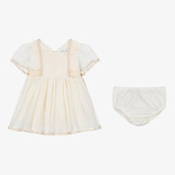أبويلا تاتا-طقم فستان أطفال بناتي تول مطرز بورود لون عاجي | Childrensalon Outlet