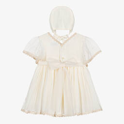 أبويلا تاتا-طقم فستان أطفال بناتي تول مطرز بورود لون عاجي | Childrensalon Outlet