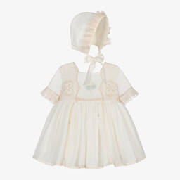 Abuela Tata-Baby Girls Ivory Embroidered Tulle Dress Set | Childrensalon Outlet