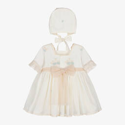 Abuela Tata-Baby Girls Ivory Embroidered Tulle Dress Set | Childrensalon Outlet