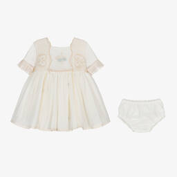 Abuela Tata-Baby Girls Ivory Embroidered Tulle Dress Set | Childrensalon Outlet
