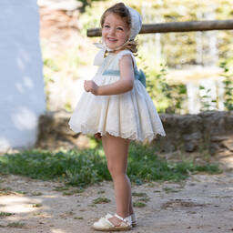 أبويلا تاتا-طقم فستان قطن وتول لون عاجي وأخضر | Childrensalon Outlet