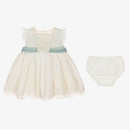 أبويلا تاتا-طقم فستان قطن وتول لون عاجي وأخضر | Childrensalon Outlet