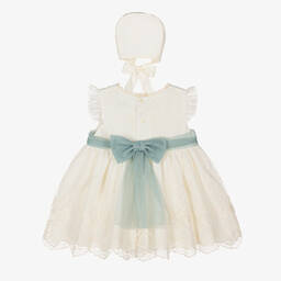 أبويلا تاتا-طقم فستان قطن وتول لون عاجي وأخضر | Childrensalon Outlet