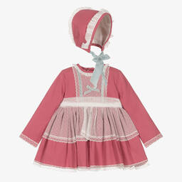 Abuela Tata-Розовый комплект с платьем из хлопка с кружевом | Childrensalon Outlet
