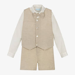 Abuela Tata-Boys Beige Cotton Shorts Set | Childrensalon Outlet