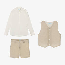 Abuela Tata-Boys Beige Cotton Shorts Set | Childrensalon Outlet