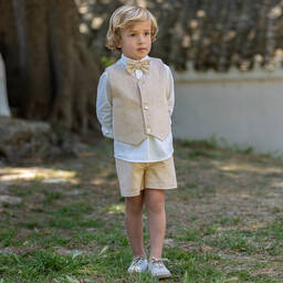 Abuela Tata-Boys Beige Cotton Shorts Set | Childrensalon Outlet