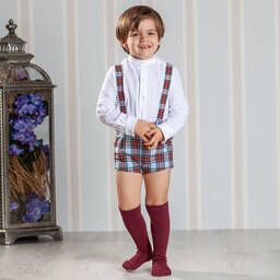 Abuela Tata-طقم شورت أطفال ولادي قطن تارتان لون أزرق وأحمر | Childrensalon Outlet