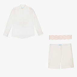 Abuela Tata-Boys Ivory Cotton Shirt & Shorts Set | Childrensalon Outlet
