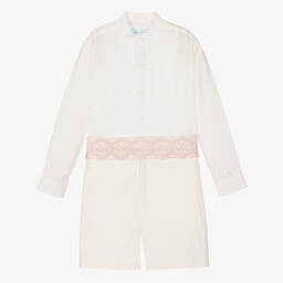 Abuela Tata-Boys Ivory Cotton Shirt & Shorts Set | Childrensalon Outlet