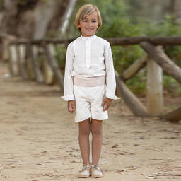 Abuela Tata-Boys Ivory Cotton Shirt & Shorts Set | Childrensalon Outlet