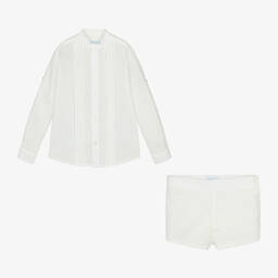 Abuela Tata-Boys Ivory Cotton Shirt & Shorts Set | Childrensalon Outlet