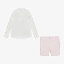 Abuela Tata-Boys Ivory & Pink Cotton & Linen Shorts Set | Childrensalon Outlet