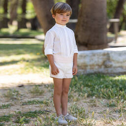 Abuela Tata-Boys Ivory & Pink Cotton Shorts Set | Childrensalon Outlet