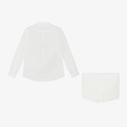 Abuela Tata-Boys Ivory & Pink Cotton Shorts Set | Childrensalon Outlet
