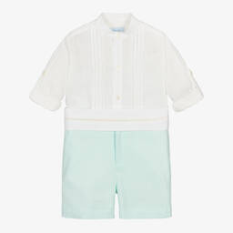 Abuela Tata-Boys Ivory Shirt & Green Shorts Set | Childrensalon Outlet
