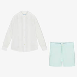 Abuela Tata-Boys Ivory Shirt & Green Shorts Set | Childrensalon Outlet