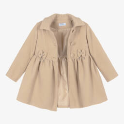 Abuela Tata-Girls Beige Classic Bow Coat | Childrensalon Outlet