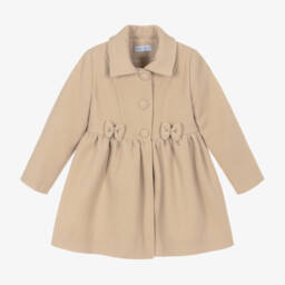 Abuela Tata-Girls Beige Classic Bow Coat | Childrensalon Outlet