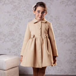 Abuela Tata-Girls Beige Classic Bow Coat | Childrensalon Outlet