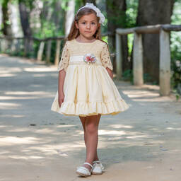 Abuela Tata-Бежевое хлопковое платье для девочек | Childrensalon Outlet