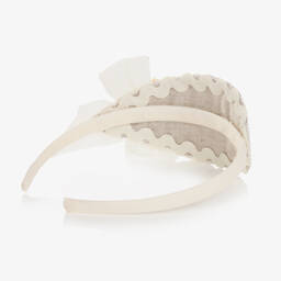 Abuela Tata-Girls Beige Lace & Bow Hairband | Childrensalon Outlet