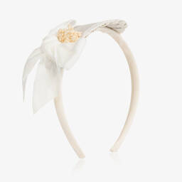 Abuela Tata-Girls Beige Lace & Bow Hairband | Childrensalon Outlet