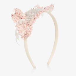 Abuela Tata-طوق للشعر تويد لون بيج وزهري للبنات | Childrensalon Outlet