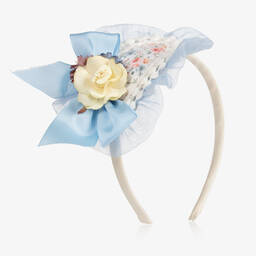 Abuela Tata-Girls Blue Floral Tulle Hairband | Childrensalon Outlet