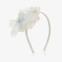 Abuela Tata-طوق شعر أزرق وعاجي مزين بالورود للبنات | Childrensalon Outlet