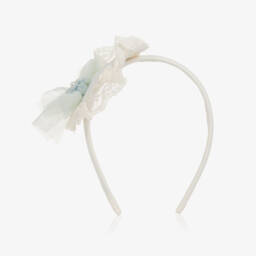 Abuela Tata-طوق شعر أزرق وعاجي مزين بالورود للبنات | Childrensalon Outlet