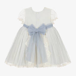 Abuela Tata-فستان تول ودانتيل لون عاجي وأزرق | Childrensalon Outlet
