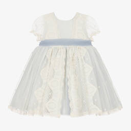 Abuela Tata-فستان تول ودانتيل لون عاجي وأزرق | Childrensalon Outlet
