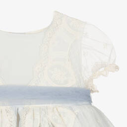 Abuela Tata-فستان تول ودانتيل لون عاجي وأزرق | Childrensalon Outlet