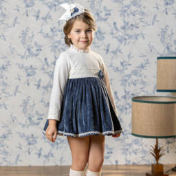 Abuela Tata-Girls Blue Velvet Lace Dress | Childrensalon Outlet
